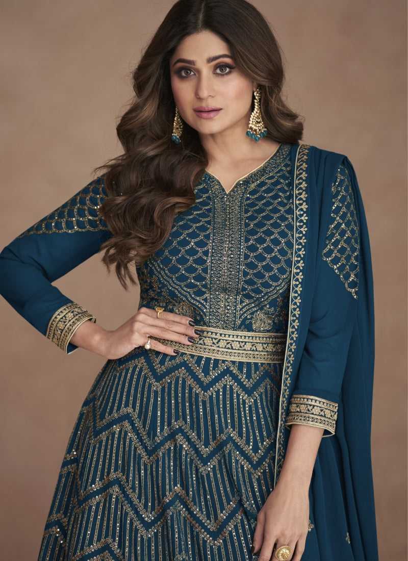 Teal Georgette Anarkali Suit-2