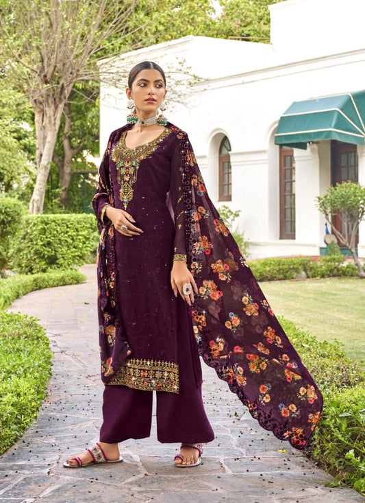 Purple Georgette Straight Cut Palazzo Salwar Suit