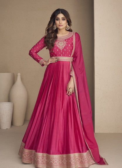 Pink Chinon Silk Embroidered Anarkali Suit