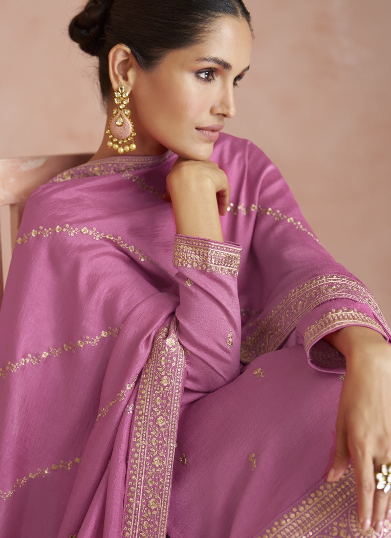 Pink Silk Embroidered Palazzo Suit-2