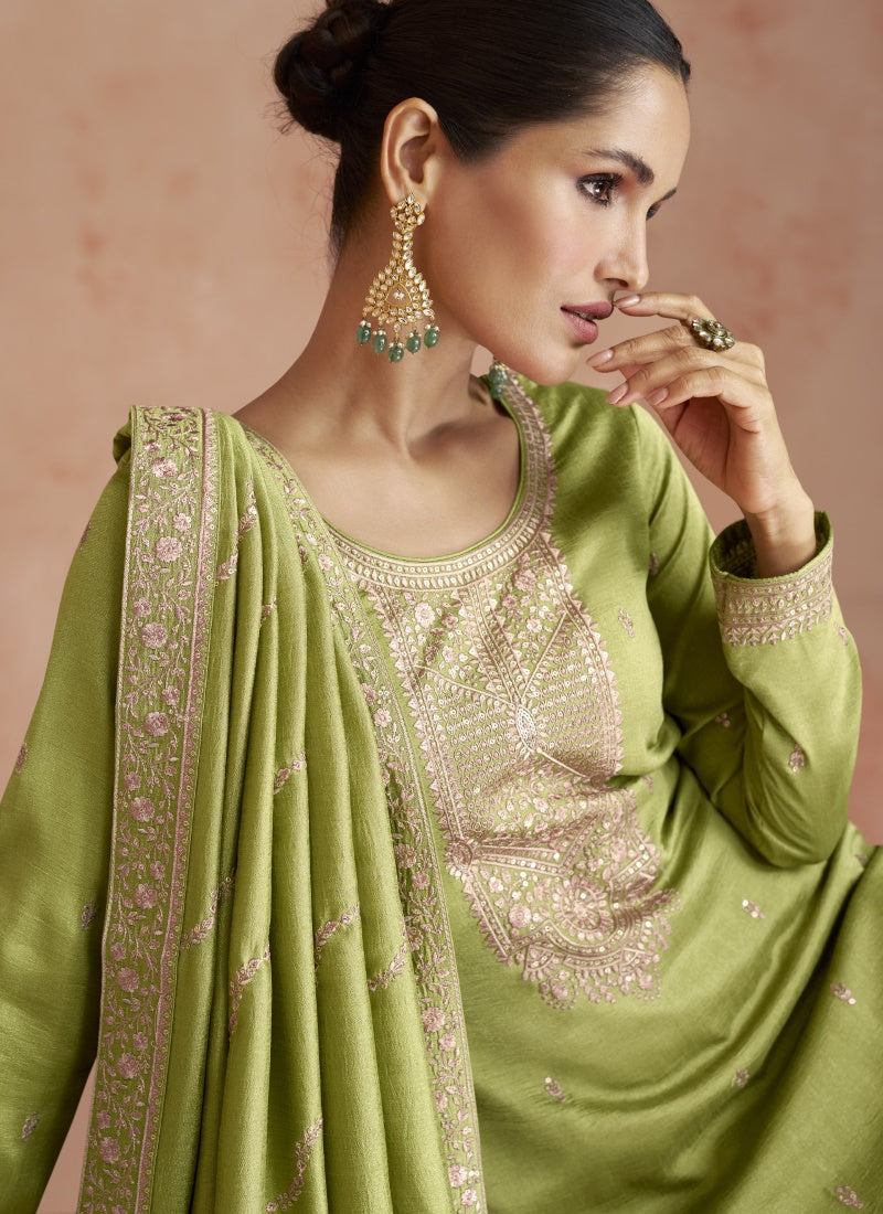 Pista Green Silk Embroidered Palazzo Suit-2