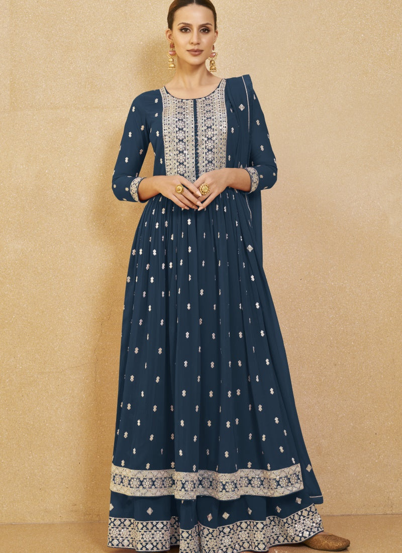 Teal Georgette Anarkali Suit