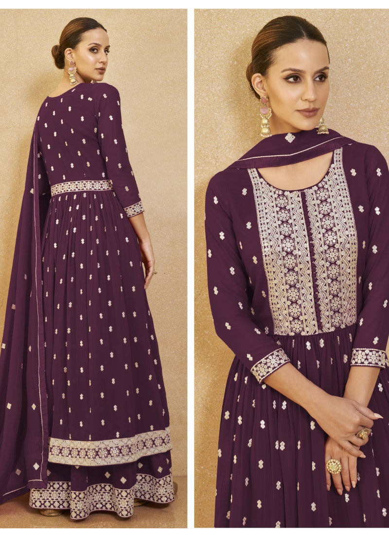 Wine Georgette Anarkali Suit-2