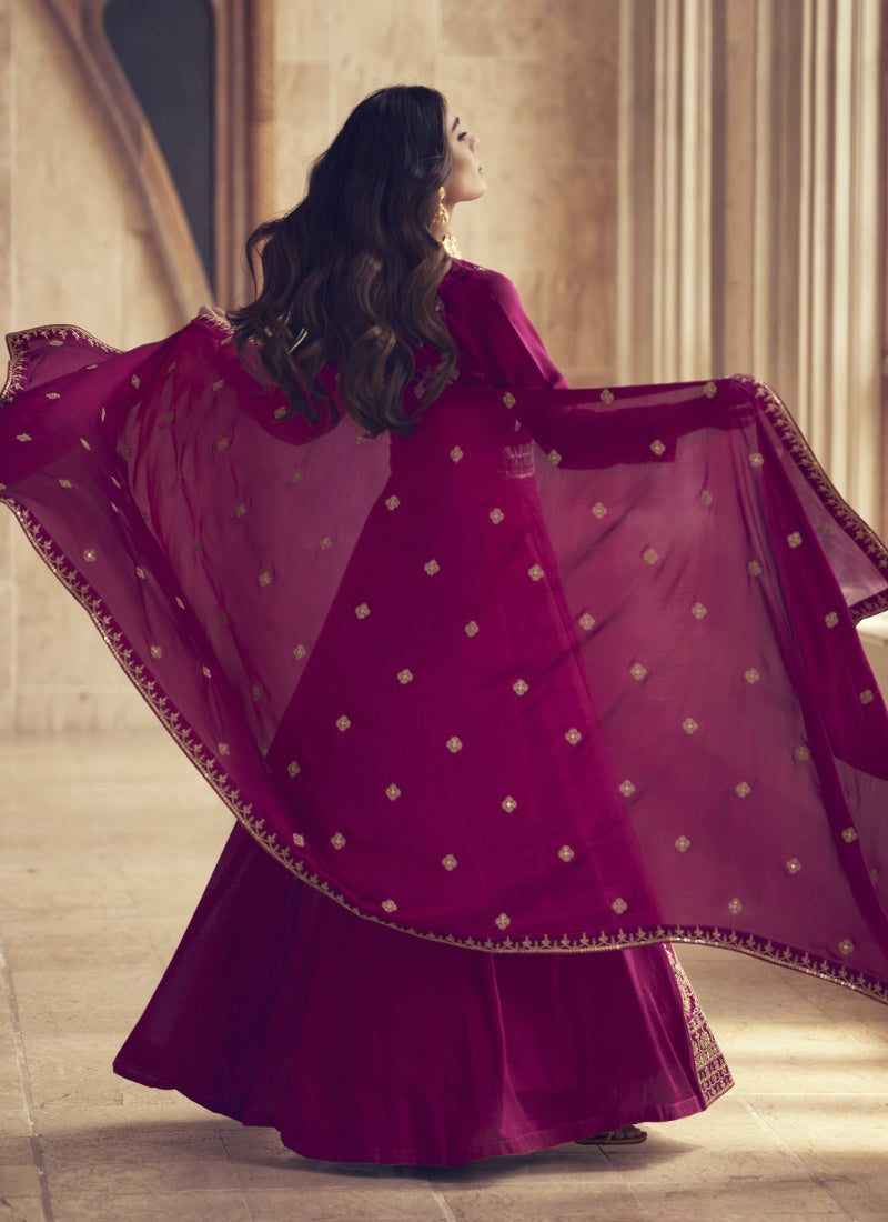 Magenta Silk Embroidered Long Anarkali Suit-2