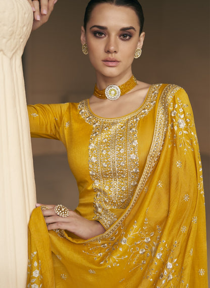 Yellow Silk Embroidered Palazzo Suit-2