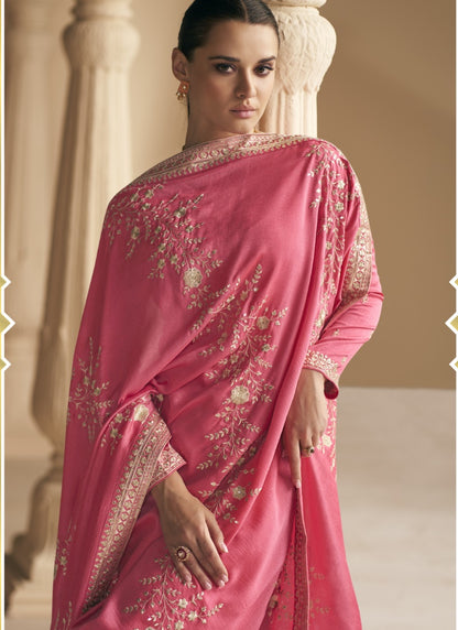 Peach Silk Embroidered Palazzo Suit-2