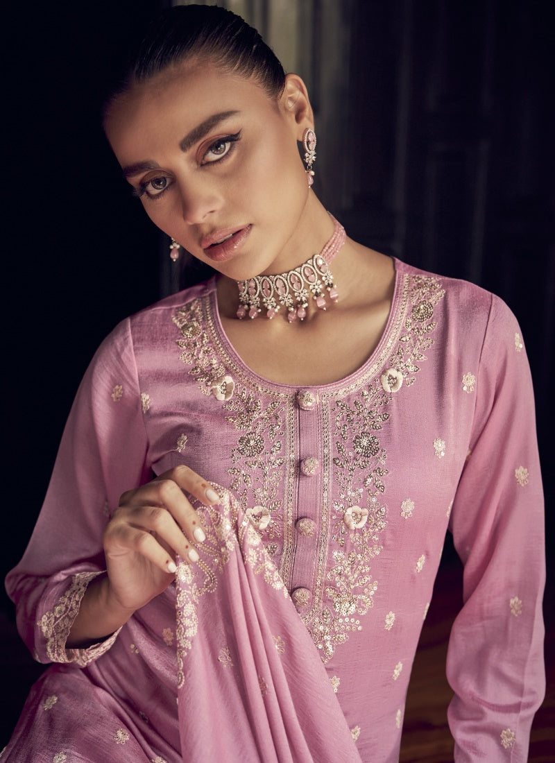 Pink Silk Embroidered Palazzo Suit-2