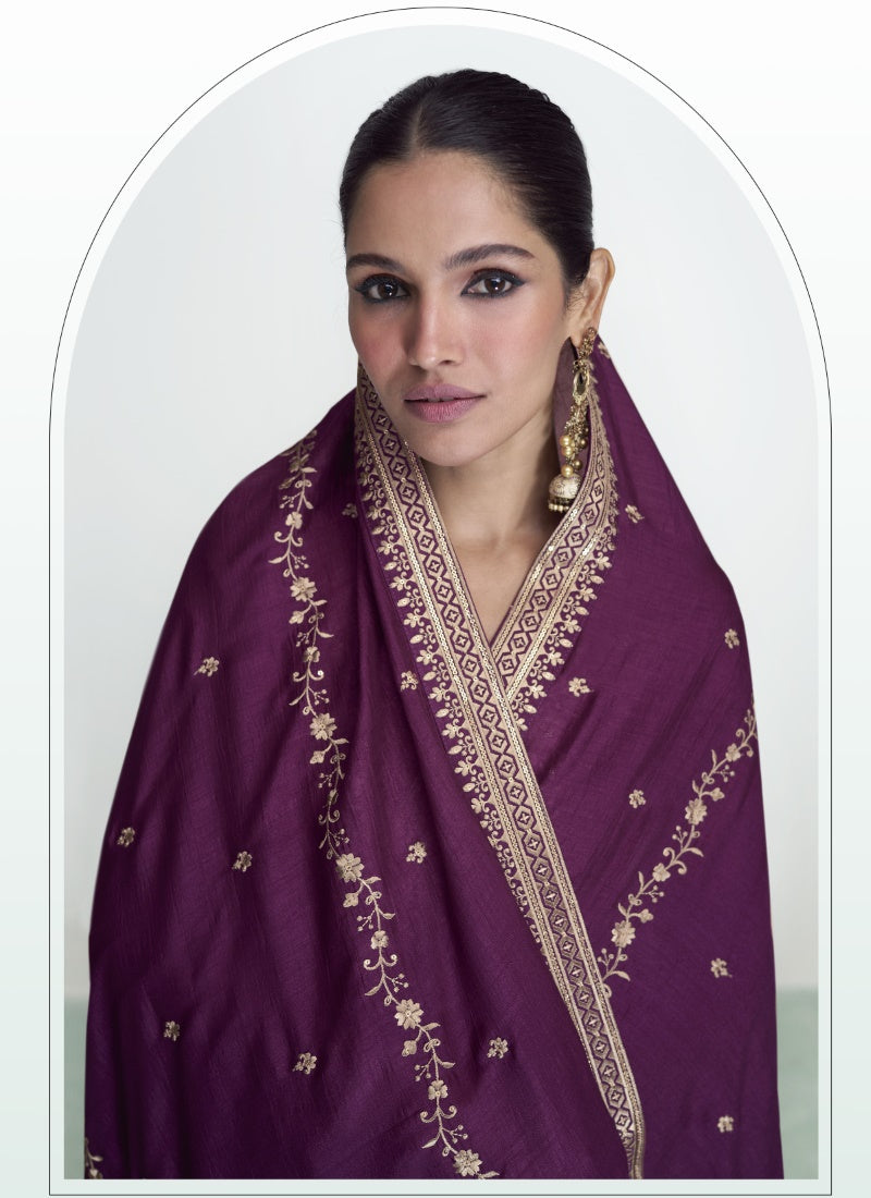 Purple Silk Straight Cut Palazzo Suit-2