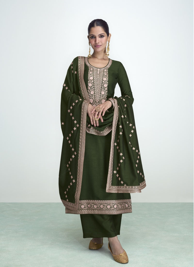 Green Silk Straight Cut Palazzo Suit