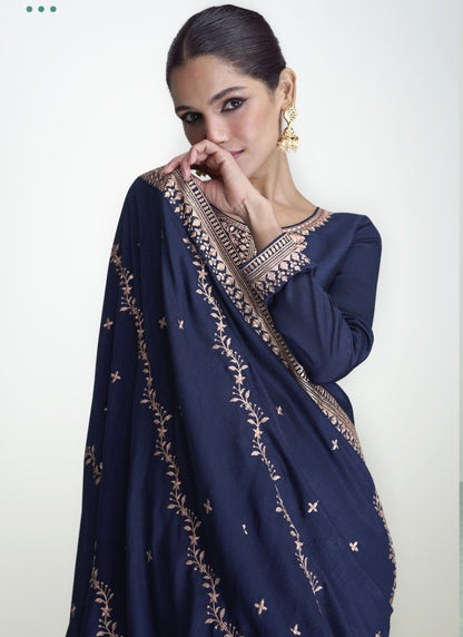 Blue Silk Straight Cut Palazzo Suit-2