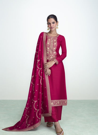 Magenta Silk Straight Cut Palazzo Suit