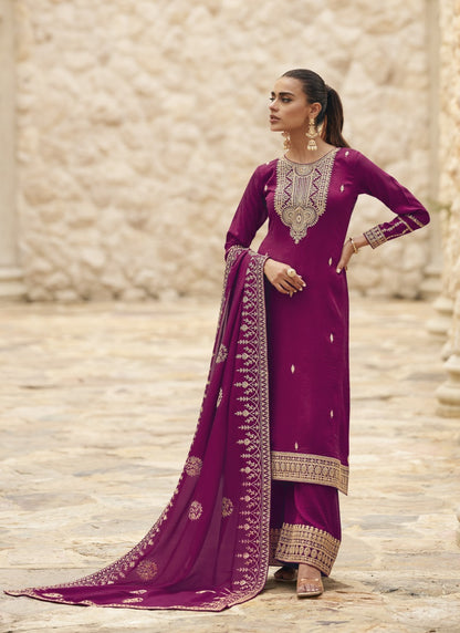 Magenta Silk Palazzo Salwar Suit-2