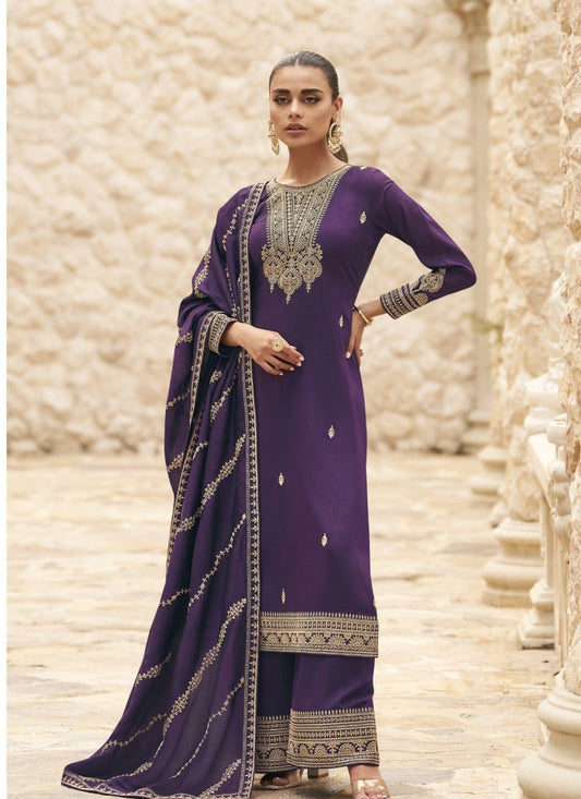 Purple Silk Palazzo Salwar Suit