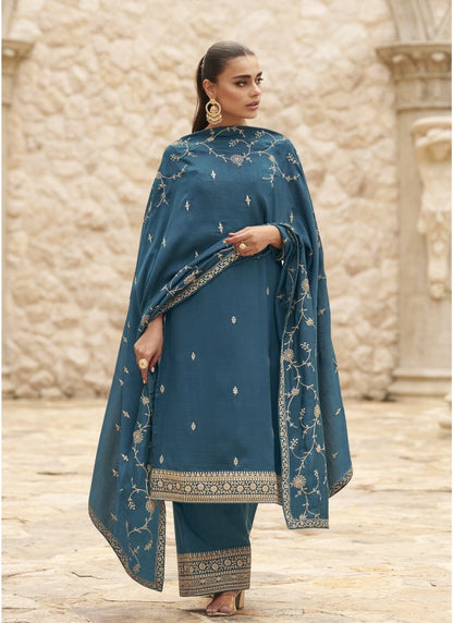 Blue Silk Palazzo Salwar Suit