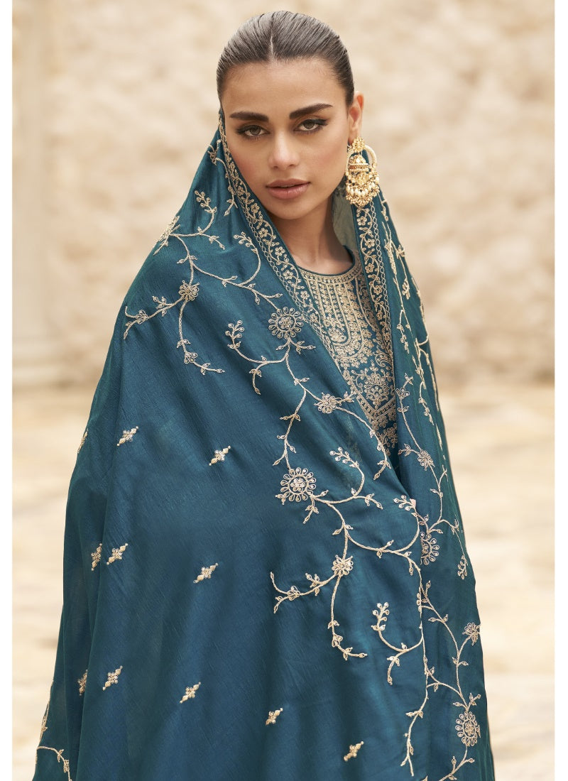 Blue Silk Palazzo Salwar Suit-2