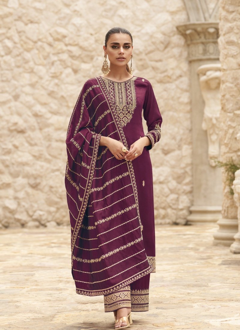 Maroon Silk Palazzo Salwar Suit-2