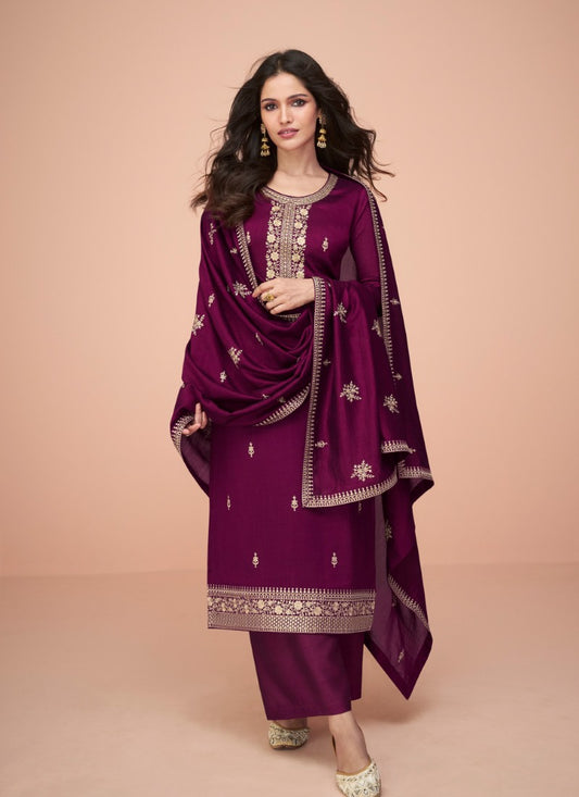 Maroon Silk Long Palazzo Suit