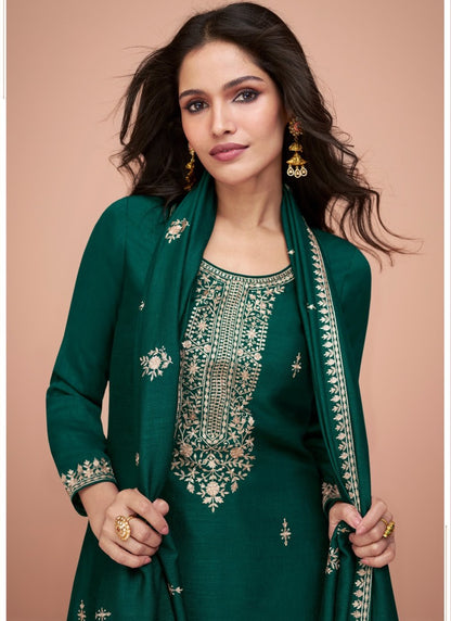 Green Silk Long Palazzo Suit-2