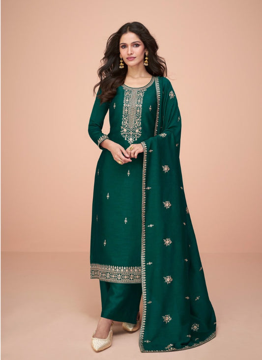 Green Silk Long Palazzo Suit