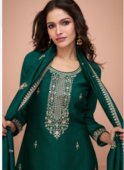 Green Silk Long Palazzo Suit-2