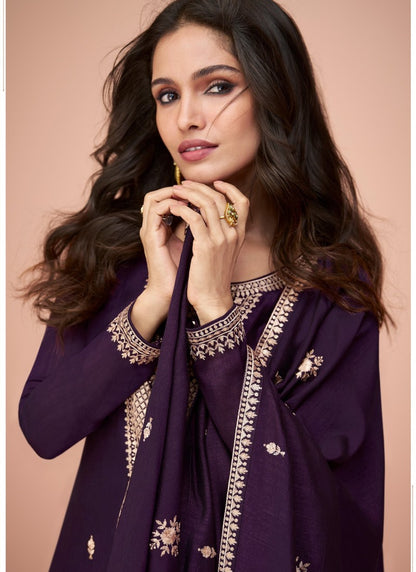 Purple Silk Long Palazzo Suit-2