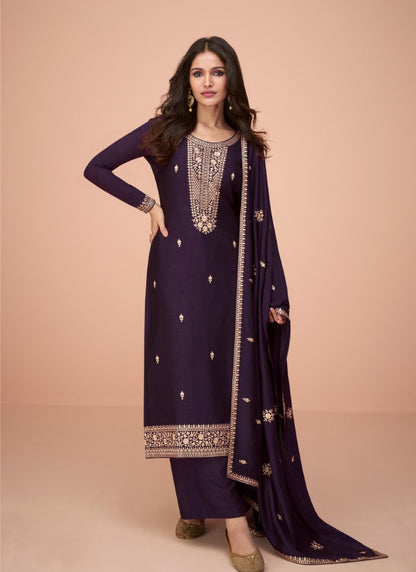 Purple Silk Long Palazzo Suit