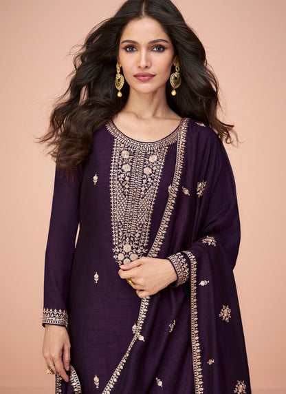 Purple Silk Long Palazzo Suit-2