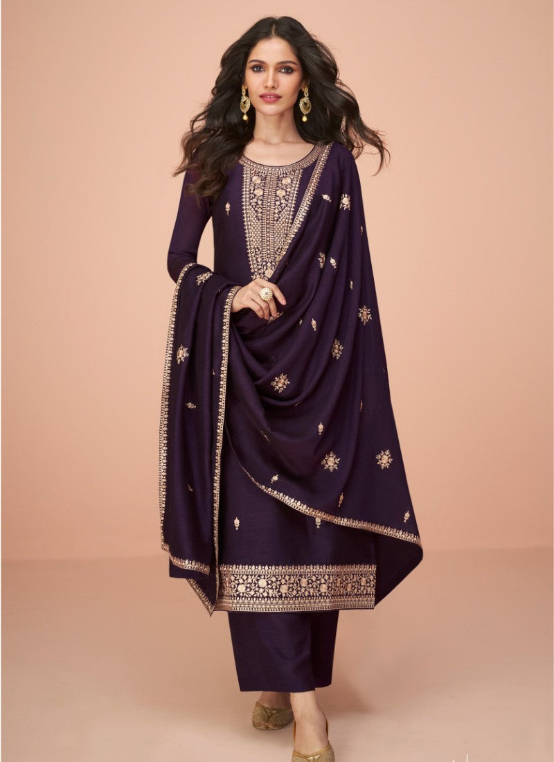 Purple Silk Long Palazzo Suit-2