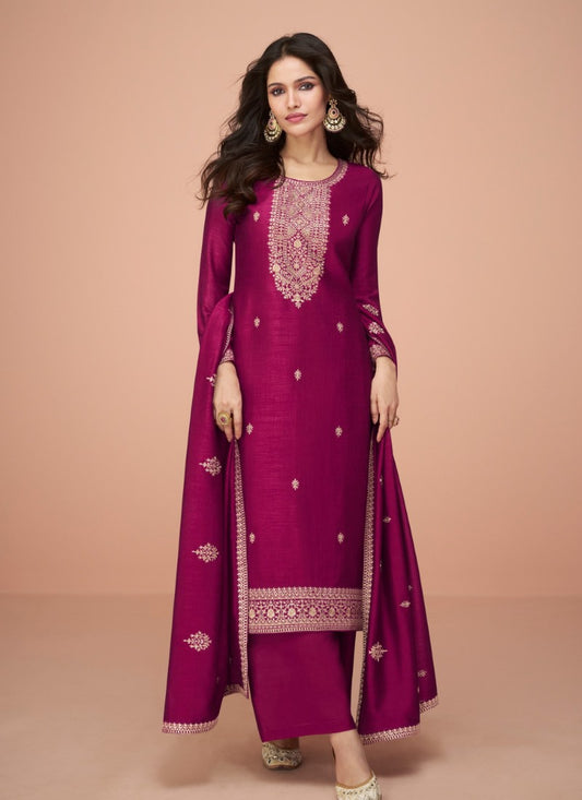 Magenta Silk Long Palazzo Suit