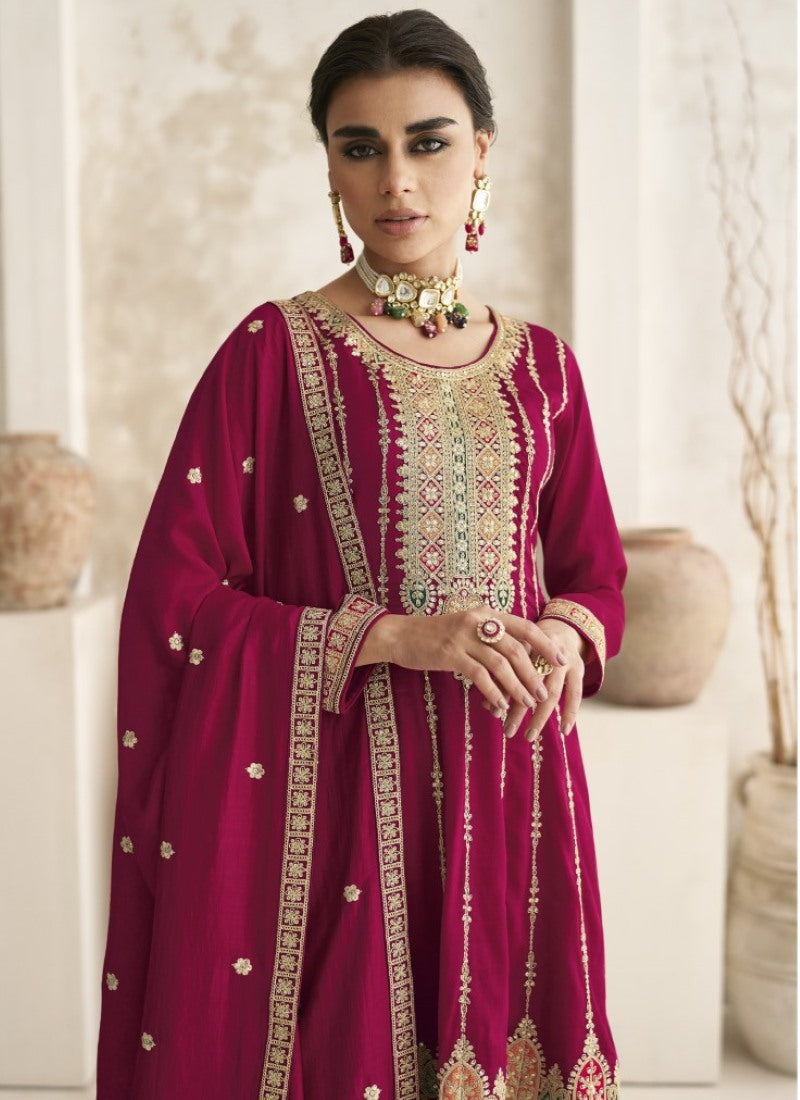 Magenta Silk Pant Style Salwar Suit