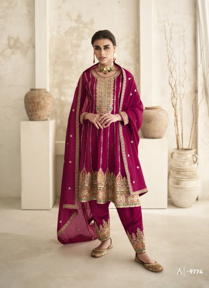 Magenta Silk Pant Style Salwar Suit