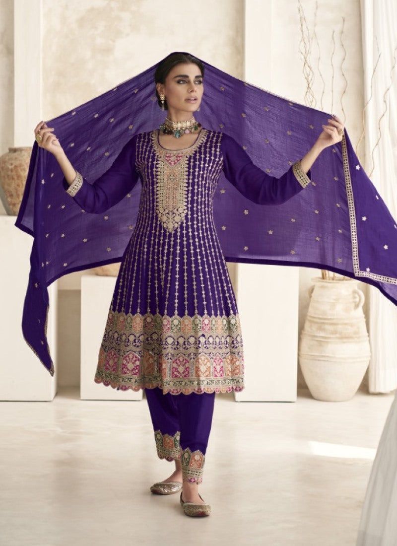 Blue Silk Pant Style Salwar Suit