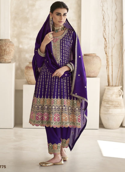 Blue Silk Pant Style Salwar Suit