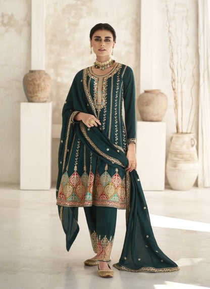 Green Silk Pant Style Salwar Suit