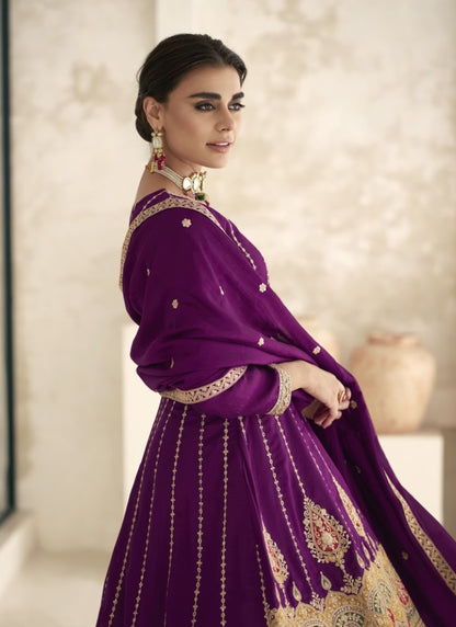 Purple Silk Pant Style Salwar Suit