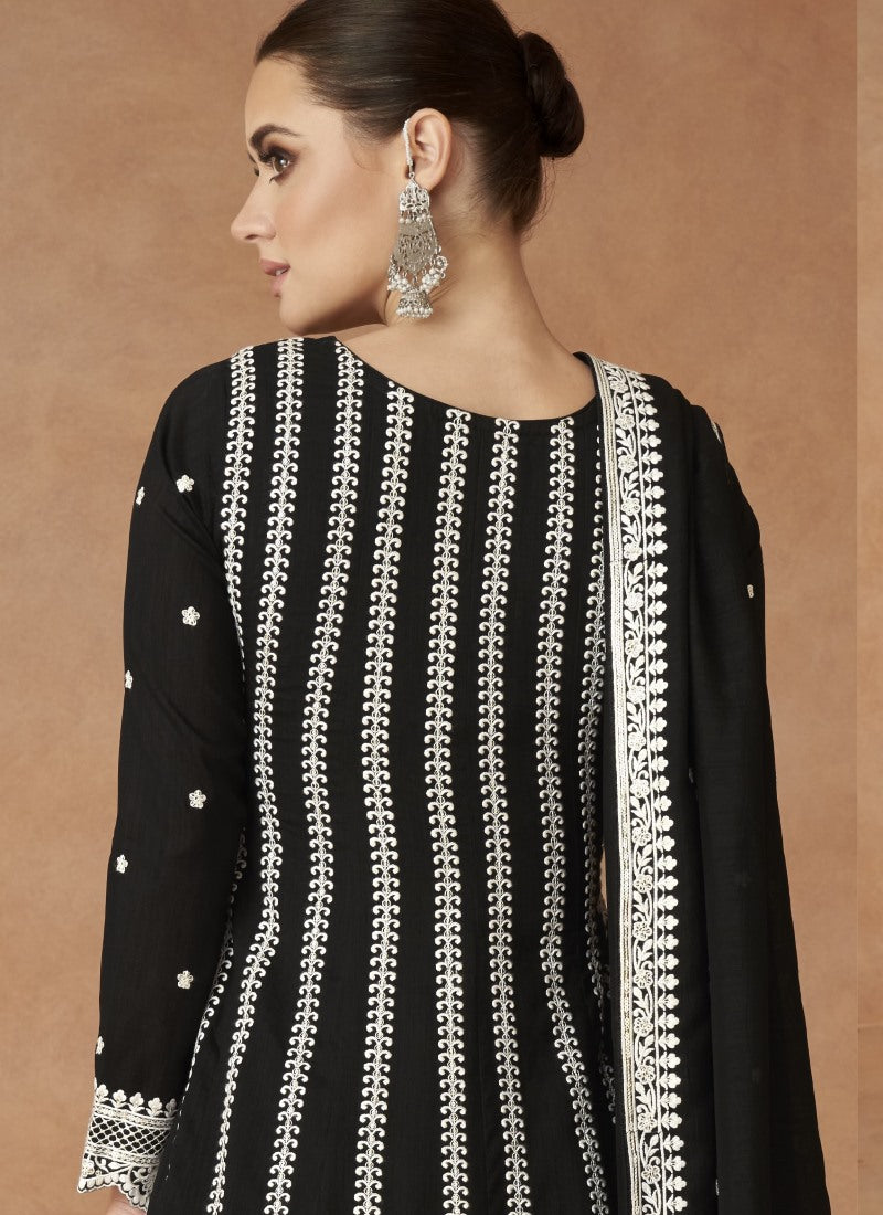 Black Silk Palazzo Suit With Embroidery Work