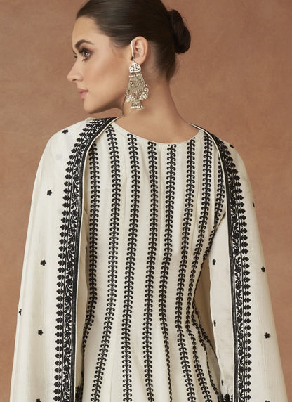 White Silk Palazzo Suit With Embroidery Work