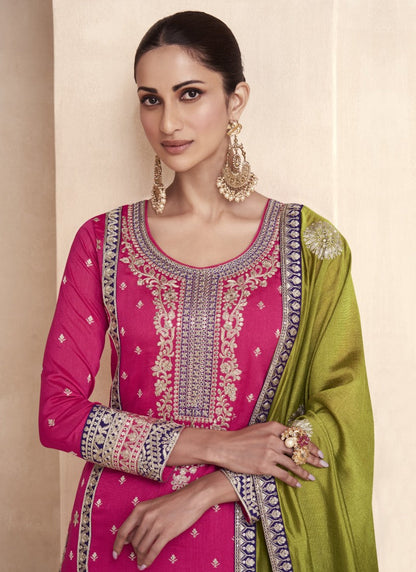 Pink Wide Palazzo Straight Cut Salwar Suit