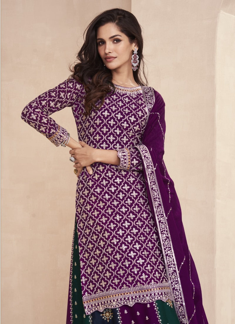 Purple Silk Indo Western Lehenga Choli With Embroidered Work-2