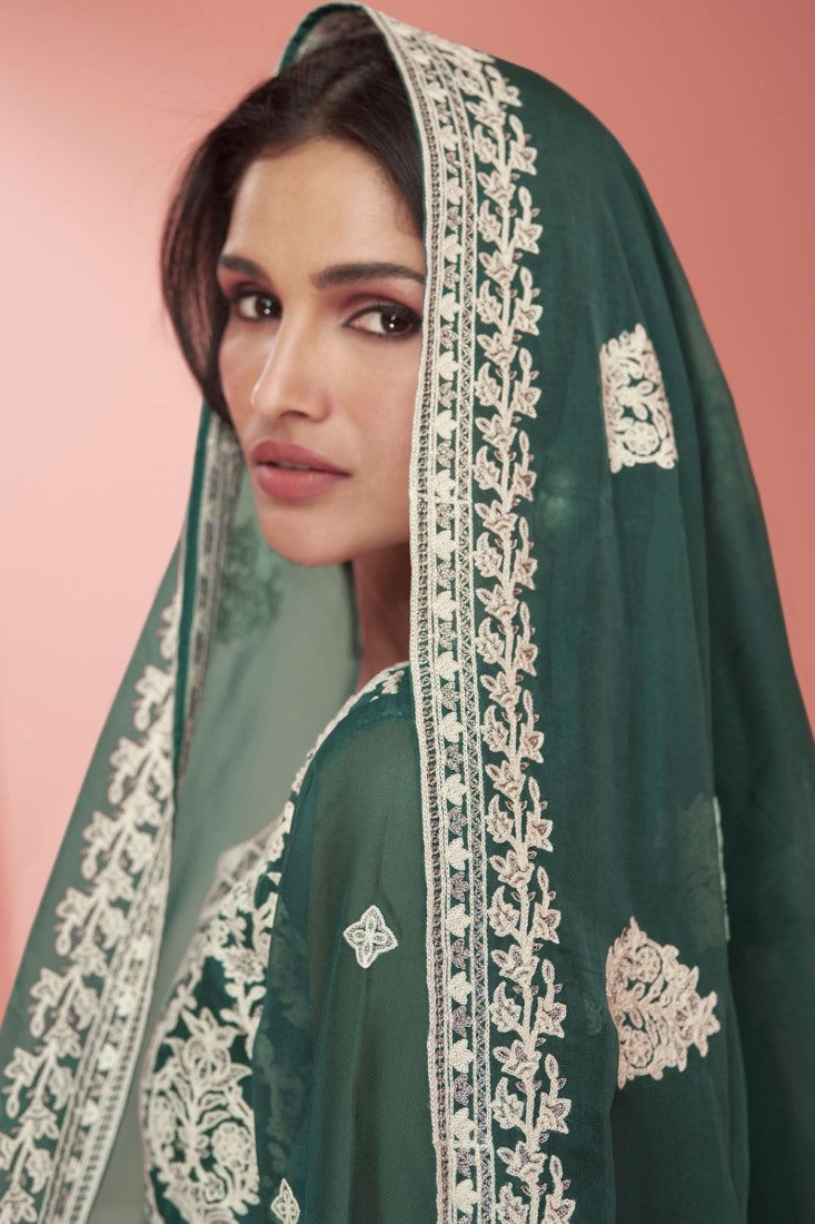 Green Silk Long Straight Cut Palazzo Suit