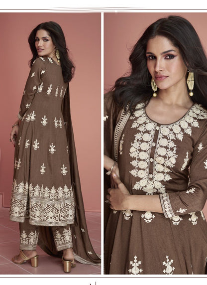 Brown Silk Palazzo Salwar Suit With Embroidery Work-2