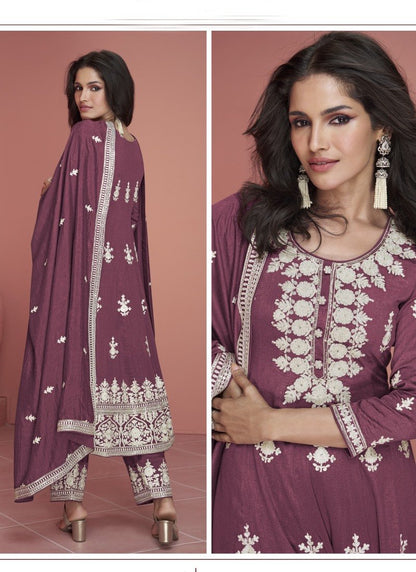 Maroon Silk Palazzo Salwar Suit With Embroidery Work-2