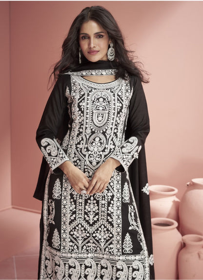 Black Silk Long Salwar Palazzo Suit