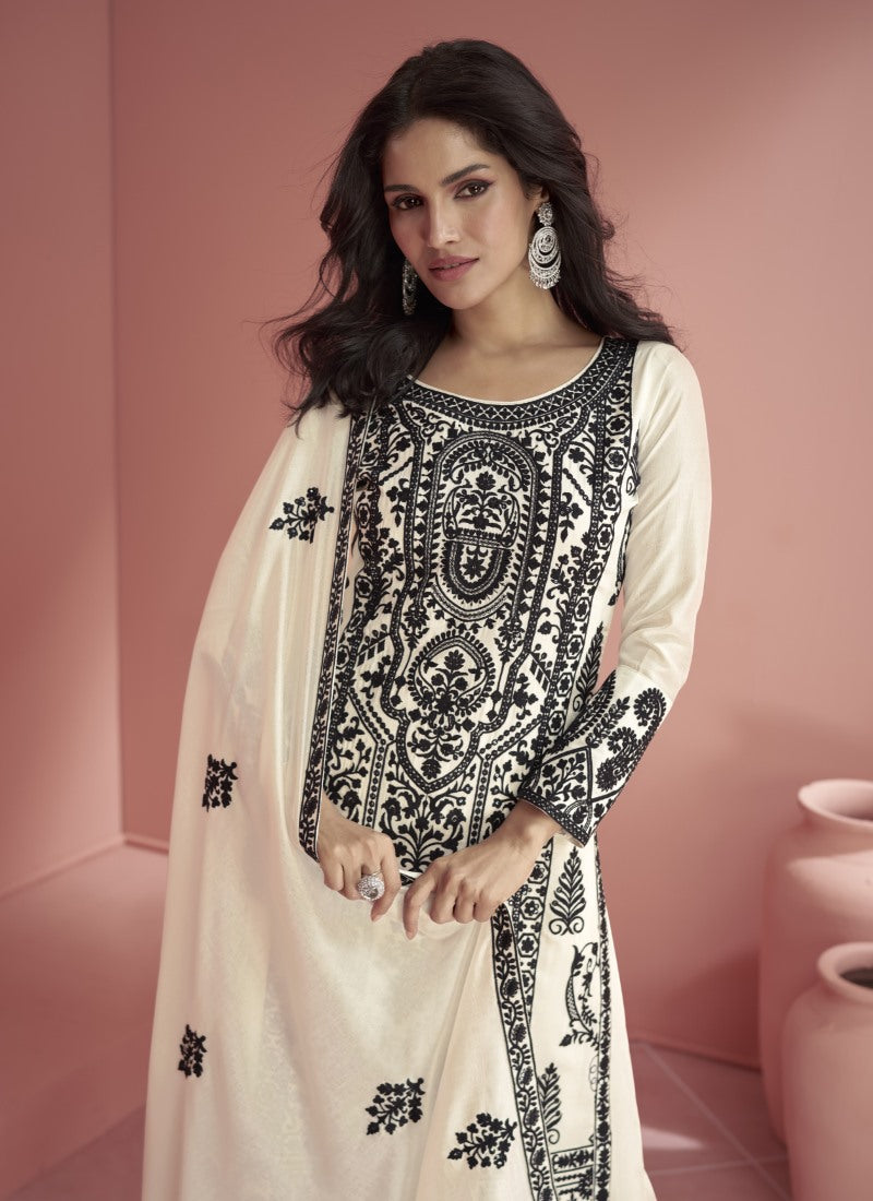 White Silk Long Salwar Palazzo Suit