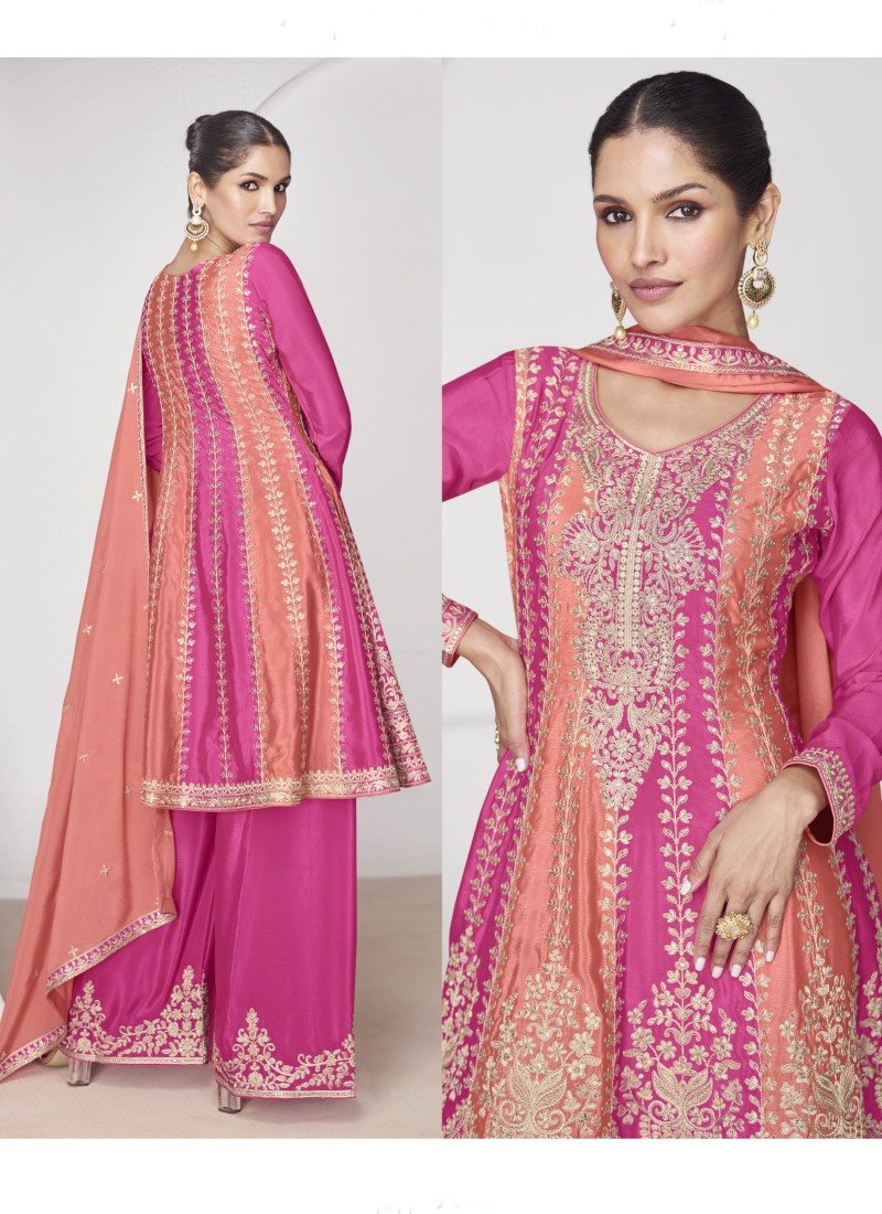 Pink Silk Peplum Style Palazzo Suit