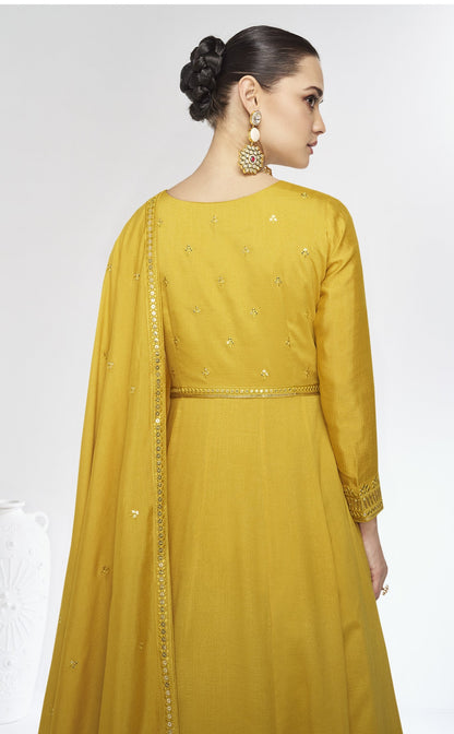 Yellow Long Anarkali Suit With Embroidery Work