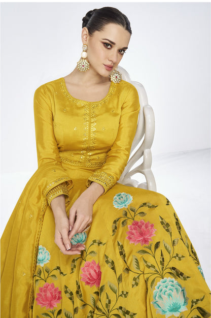 Yellow Long Anarkali Suit With Embroidery Work