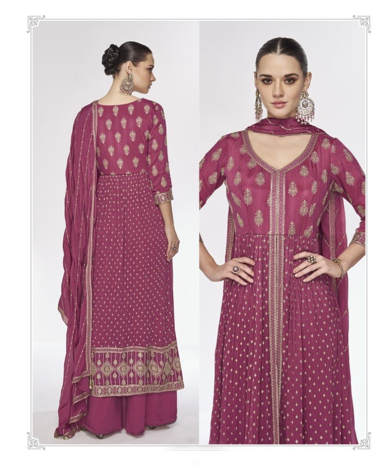 Magenta Georgette Long Anarkali Suit With Embroidery Work