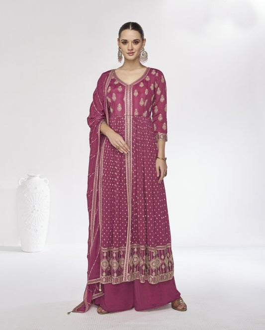 Magenta Georgette Long Anarkali Suit With Embroidery Work