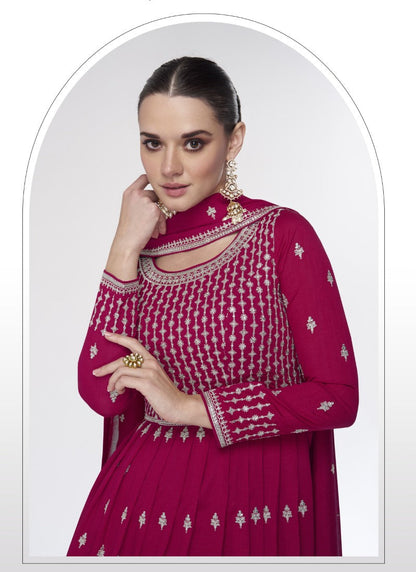 Magenta Wide Palazzo Suit With Embroidery and Sequins Work